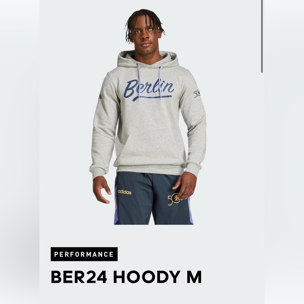 Adidas Berlin Marathon 2024 Script Hoodie in Light Gray with Navy Accent